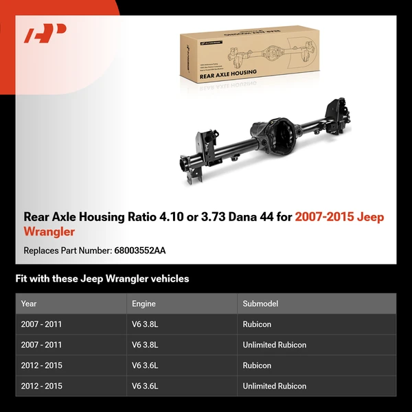 Rear Axle Housing Ratio 4.10 or 3.73 Dana 44 for 2007-2015 Jeep Wrangler