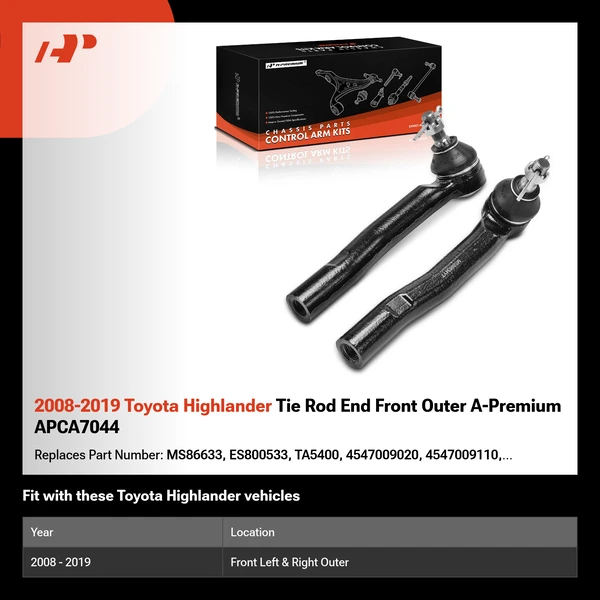2008-2019 Toyota Highlander Tie Rod End Front Outer A-Premium APCA7044