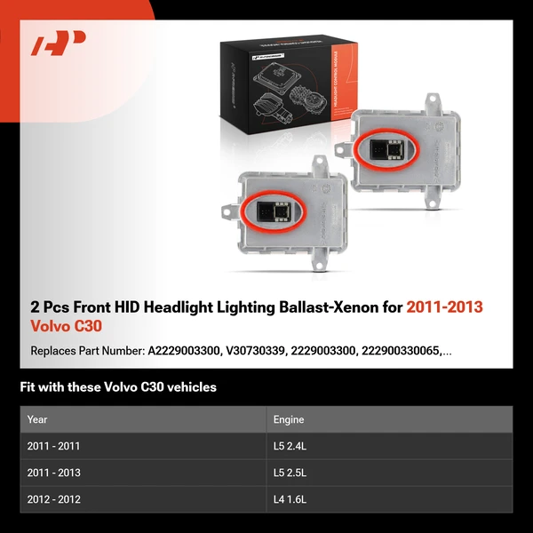 2 Pcs Front HID Headlight Lighting Ballast-Xenon for 2011-2013 Volvo C30