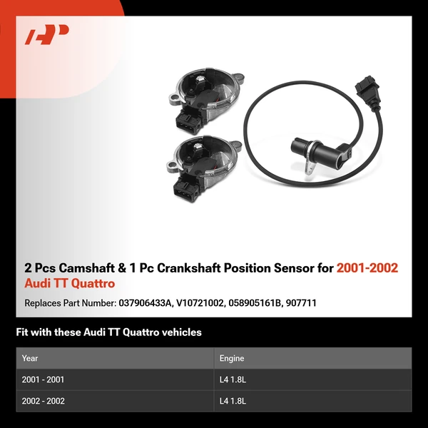 2 Pcs Camshaft & 1 Pc Crankshaft Position Sensor for 2001-2002 Audi TT Quattro