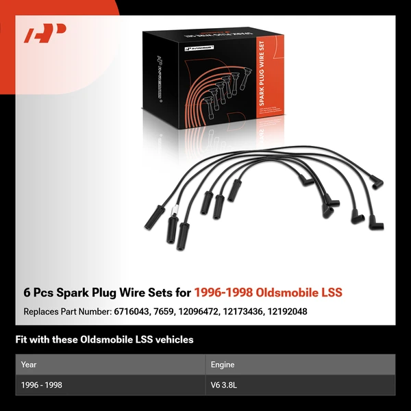 6 Pcs Spark Plug Wire Sets for 1996-1998 Oldsmobile LSS