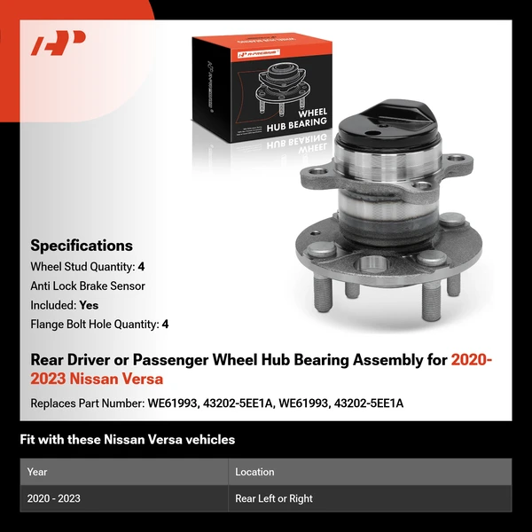 Rear Driver or Passenger Wheel Hub Bearing Assembly for 2020-2023 Nissan Versa