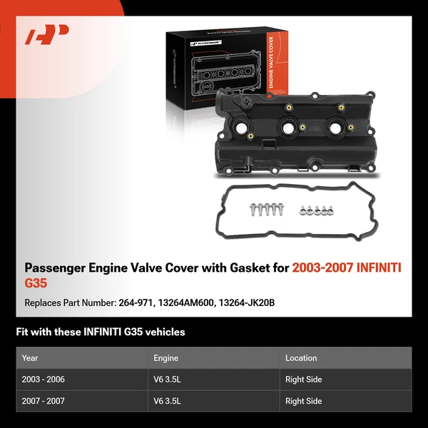 Passenger Engine Valve Cover with Gasket for 2003-2007 INFINITI G35
