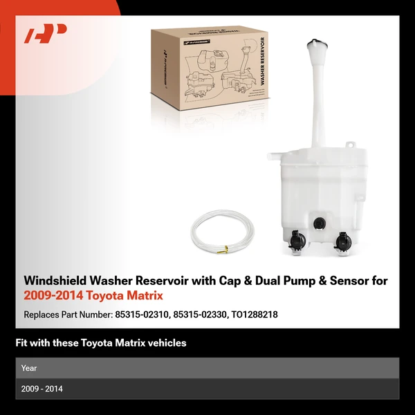 Windshield Washer Reservoir with Cap & Dual Pump & Sensor for 2009-2014 Toyota Matrix