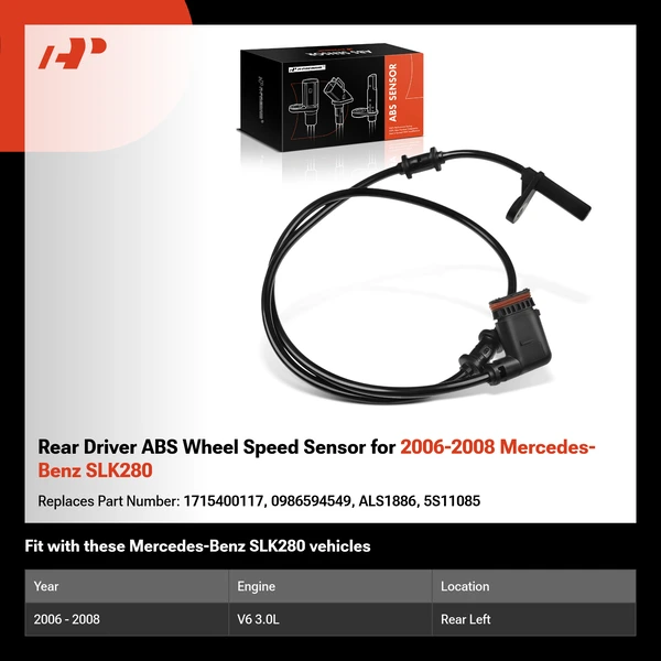 Rear Driver ABS Wheel Speed Sensor for 2006-2008 Mercedes-Benz SLK280