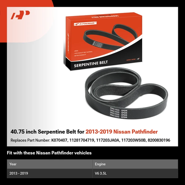 40.75 inch Serpentine Belt for 2013-2019 Nissan Pathfinder