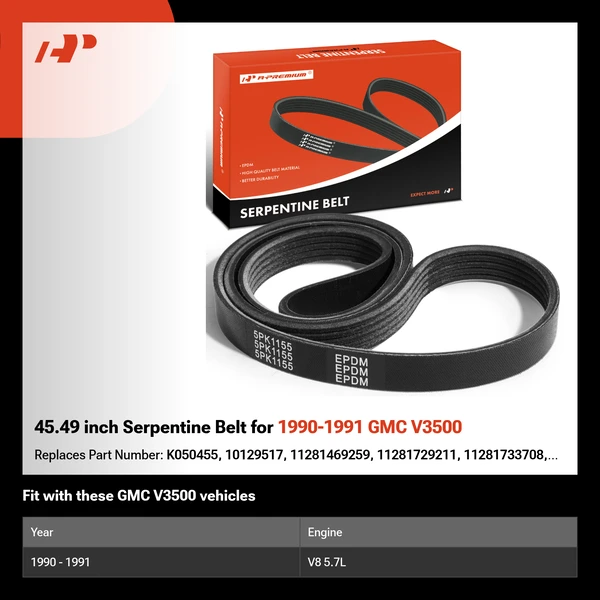 45.49 inch Serpentine Belt for 1990-1991 GMC V3500
