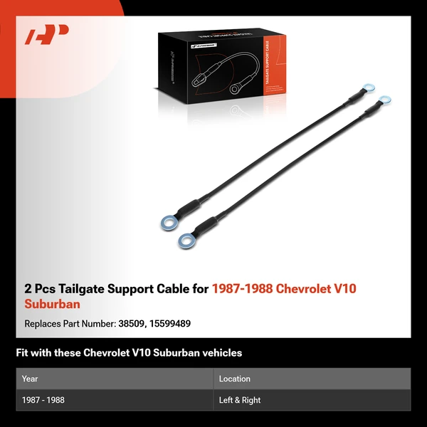 2 Pcs Tailgate Support Cable for 1987-1988 Chevrolet V10 Suburban