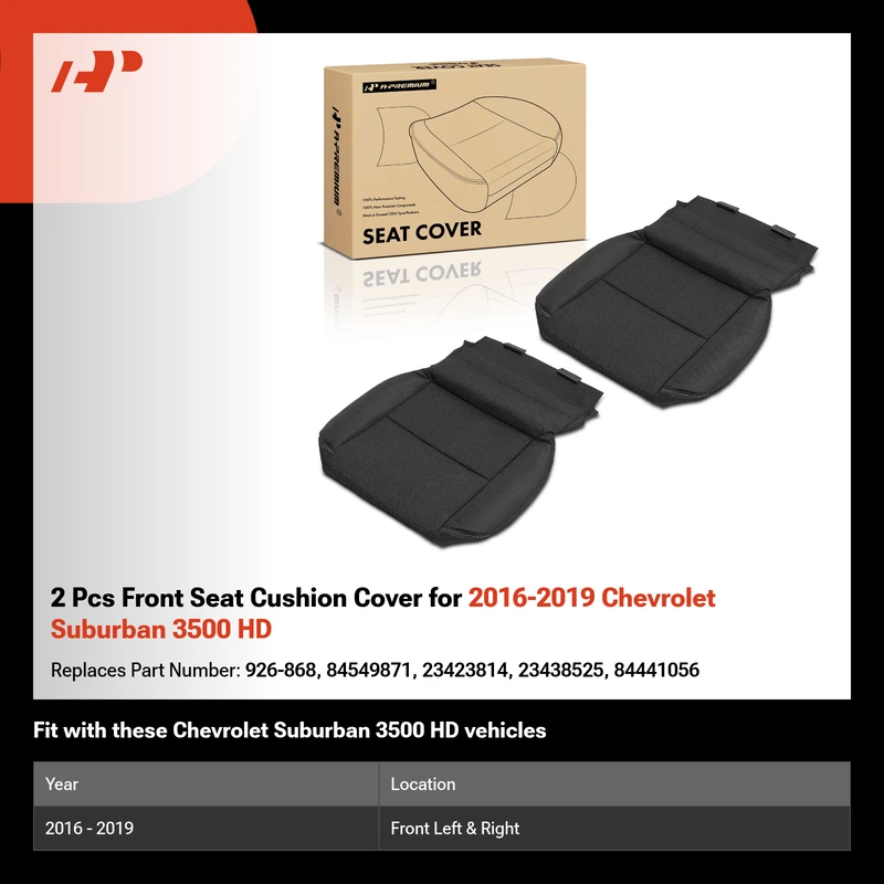 2 Pcs Front Seat Cushion Cover for 2016-2019 Chevrolet Suburban 3500 HD