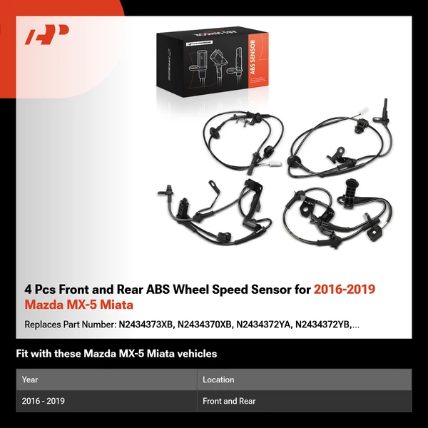 4 Pcs Front and Rear ABS Wheel Speed Sensor for 2016-2019 Mazda MX-5 Miata