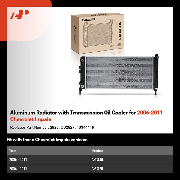 Aluminum Radiator with Transmission Oil Cooler for 2006-2011 Chevrolet Impala
