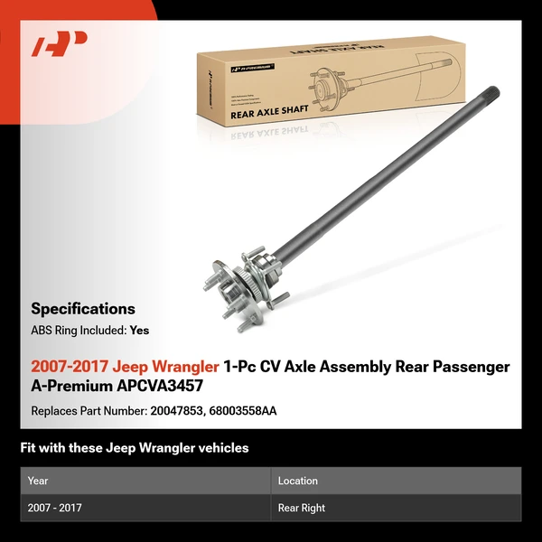 2007-2017 Jeep Wrangler 1-Pc CV Axle Assembly Rear Passenger A-Premium APCVA3457