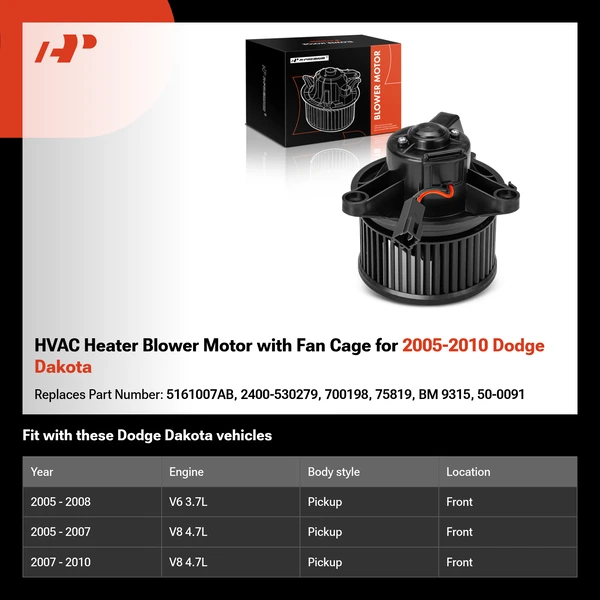 HVAC Heater Blower Motor with Fan Cage for 2005-2010 Dodge Dakota