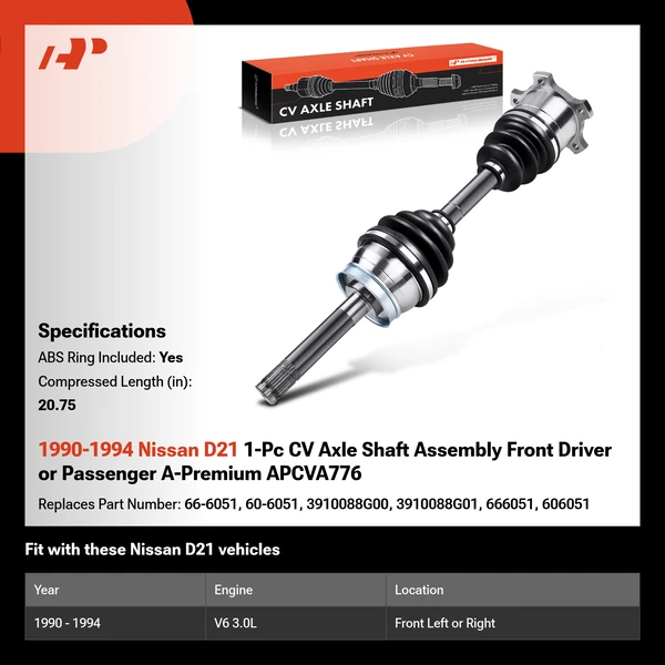 1990-1994 Nissan D21 1-Pc CV Axle Shaft Assembly Front Driver or Passenger A-Premium APCVA776