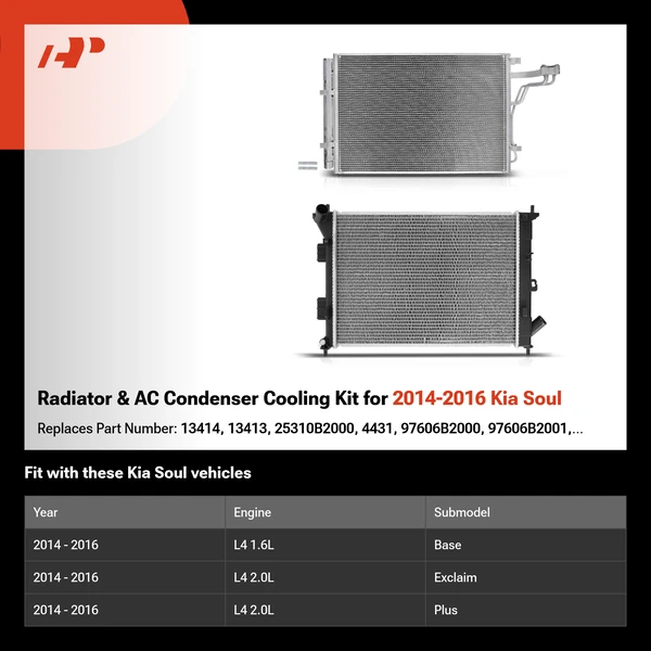 Radiator & AC Condenser Cooling Kit for 2014-2016 Kia Soul