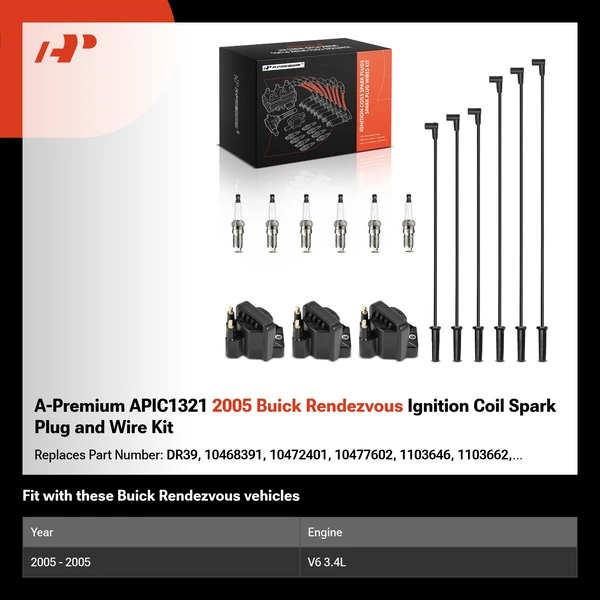 A-Premium APIC1321 2005 Buick Rendezvous Ignition Coil Spark Plug and Wire Kit
