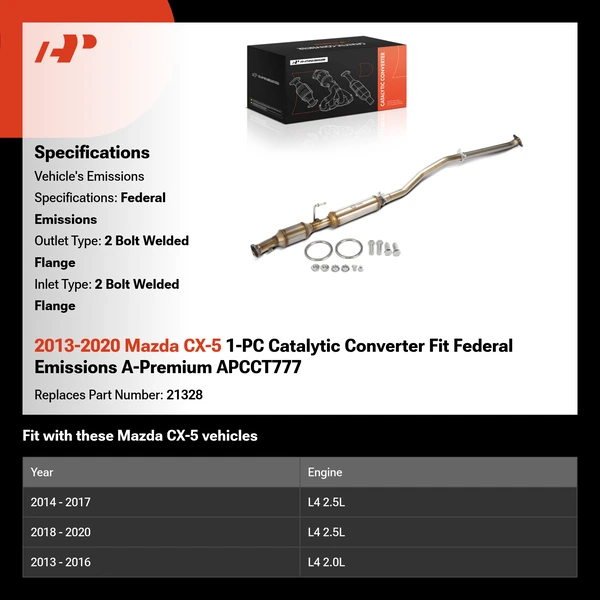 2013-2020 Mazda CX-5 1-PC Catalytic Converter Fit Federal Emissions A-Premium APCCT777