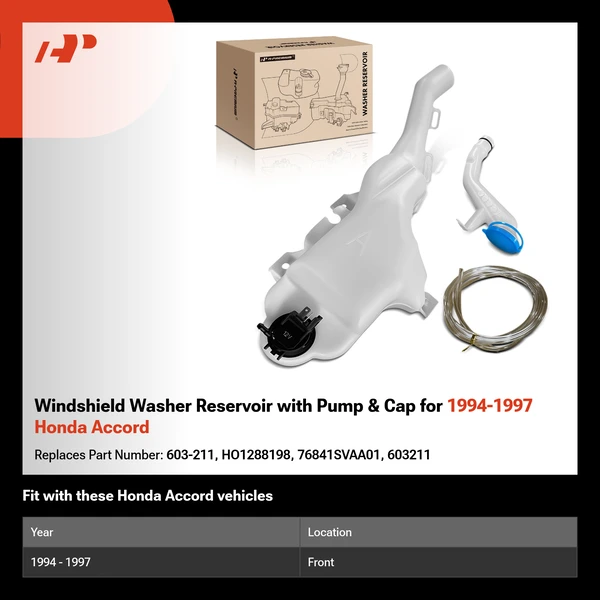 Windshield Washer Reservoir with Pump & Cap for 1994-1997 Honda Accord