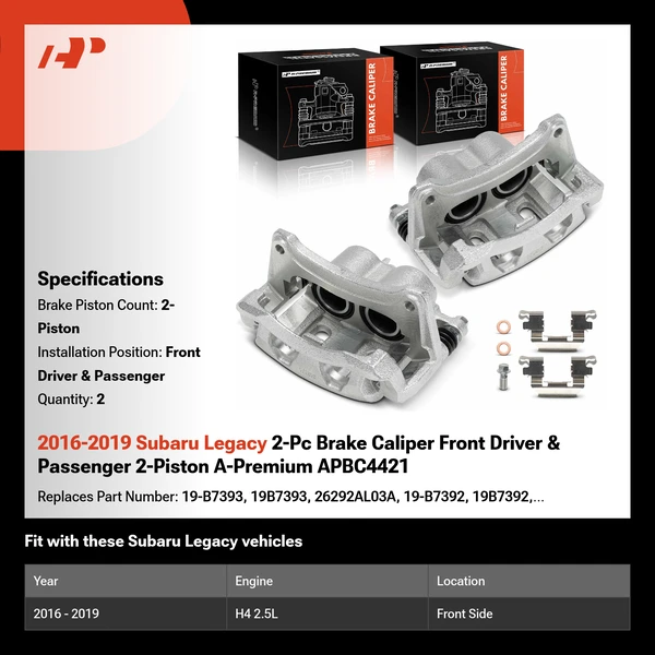 2016-2019 Subaru Legacy 2-Pc Brake Caliper Front Driver & Passenger 2-Piston A-Premium APBC4421