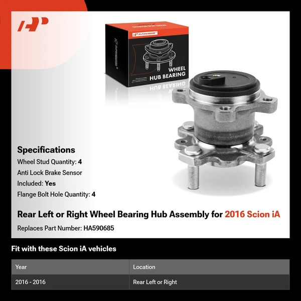 Rear Left or Right Wheel Bearing Hub Assembly for 2016 Scion iA