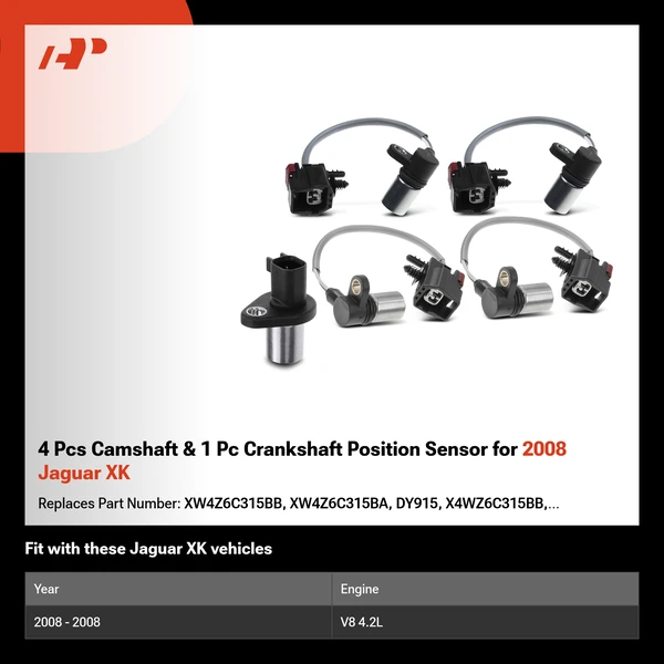 4 Pcs Camshaft & 1 Pc Crankshaft Position Sensor for 2008 Jaguar XK