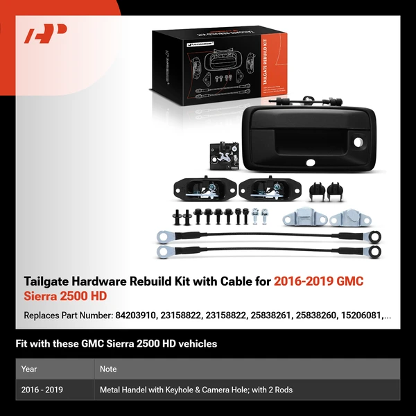 Tailgate Hardware Rebuild Kit with Cable for 2016-2019 GMC Sierra 2500 HD
