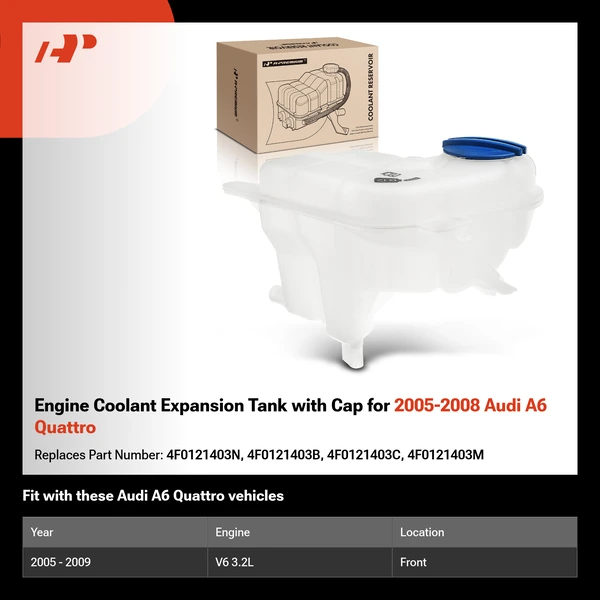 Engine Coolant Expansion Tank with Cap for 2005-2008 Audi A6 Quattro
