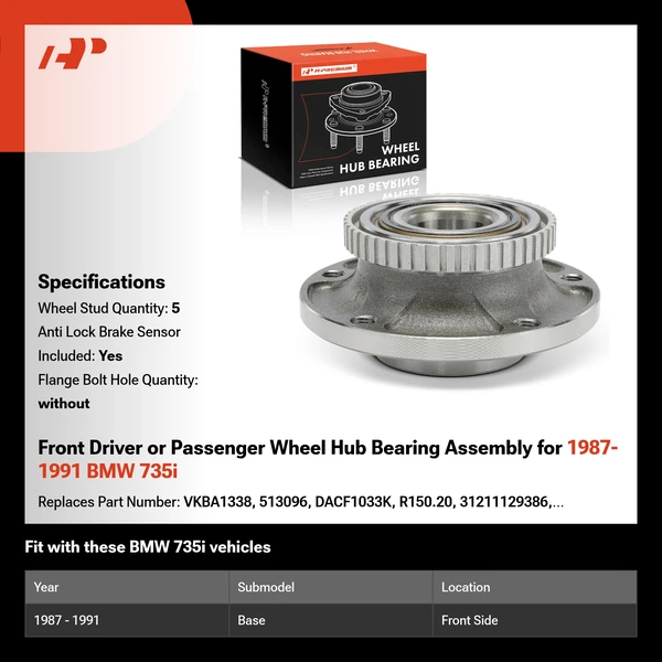 Front Driver or Passenger Wheel Hub Bearing Assembly for 1987-1991 BMW 735i