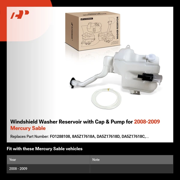 Windshield Washer Reservoir with Cap & Pump for 2008-2009 Mercury Sable