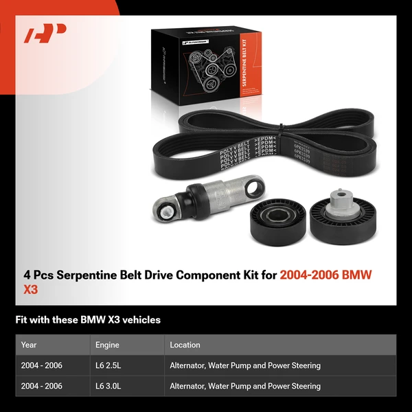 4 Pcs Serpentine Belt Drive Component Kit for 2004-2006 BMW X3
