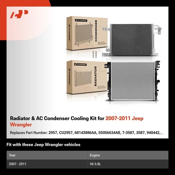 Radiator & AC Condenser Cooling Kit for 2007-2011 Jeep Wrangler