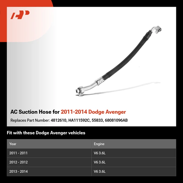 AC Suction Hose for 2011-2014 Dodge Avenger