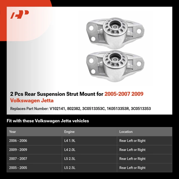 2 Pcs Rear Suspension Strut Mount for 2005-2007 2009 Volkswagen Jetta