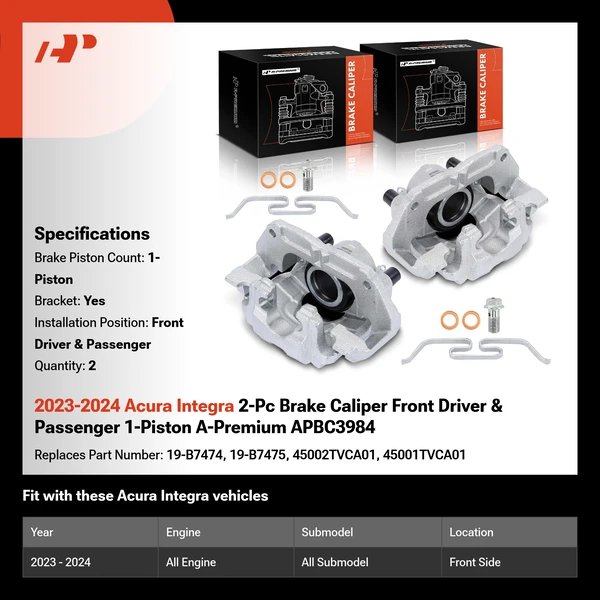 2023-2024 Acura Integra 2-Pc Brake Caliper Front Driver & Passenger 1-Piston A-Premium APBC3984