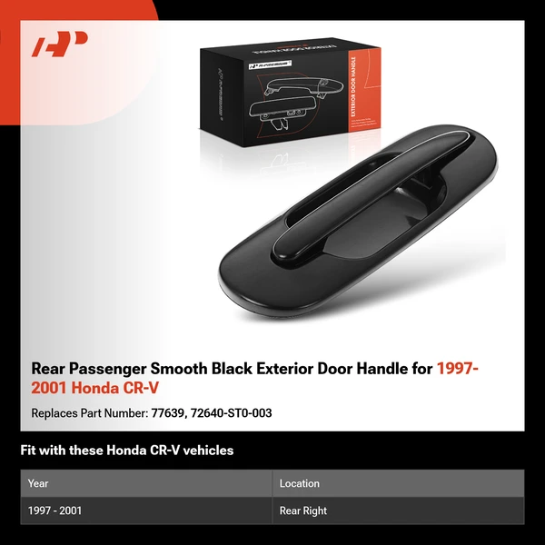 Rear Passenger Smooth Black Exterior Door Handle for 1997-2001 Honda CR-V