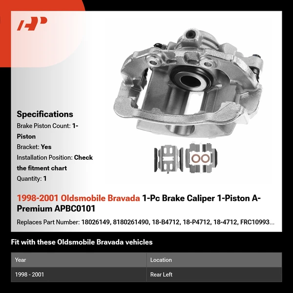1998-2001 Oldsmobile Bravada 1-Pc Brake Caliper 1-Piston A-Premium APBC0101