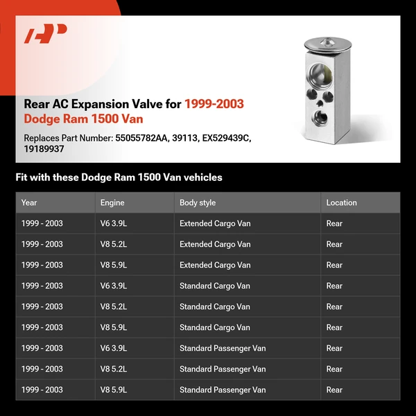 Rear AC Expansion Valve for 1999-2003 Dodge Ram 1500 Van
