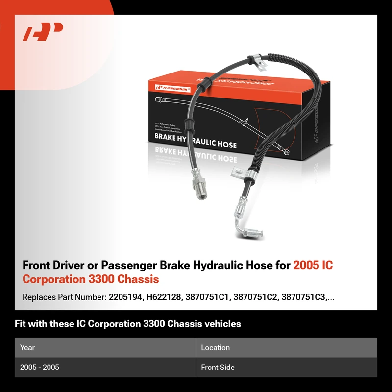 Front Driver or Passenger Brake Hydraulic Hose for 2005 IC Corporation 3300 Chassis