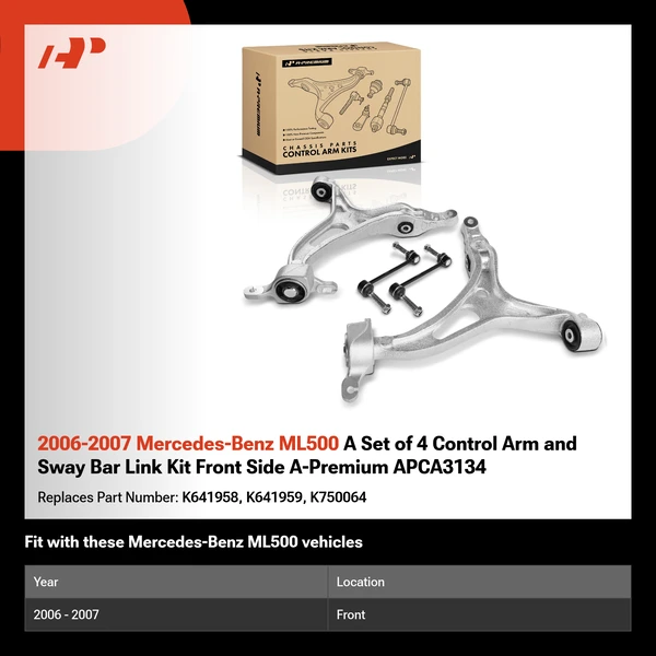 2006-2007 Mercedes-Benz ML500 A Set of 4 Control Arm and Sway Bar Link Kit Front Side A-Premium APCA3134