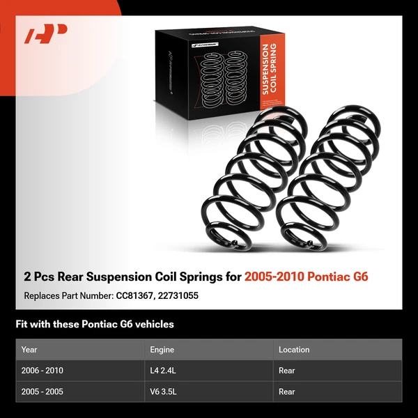2 Pcs Rear Suspension Coil Springs for 2005-2010 Pontiac G6