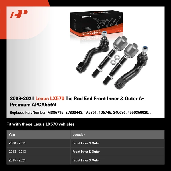 2008-2021 Lexus LX570 Tie Rod End Front Inner & Outer A-Premium APCA6569