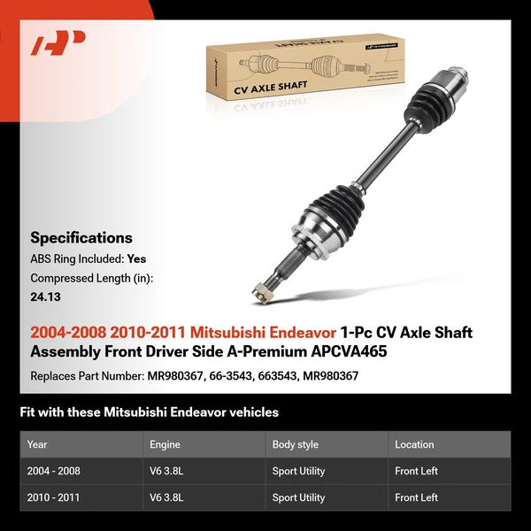 2004-2008 2010-2011 Mitsubishi Endeavor 1-Pc CV Axle Shaft Assembly Front Driver Side A-Premium APCVA465
