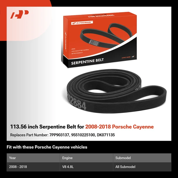 113.56 inch Serpentine Belt for 2008-2018 Porsche Cayenne