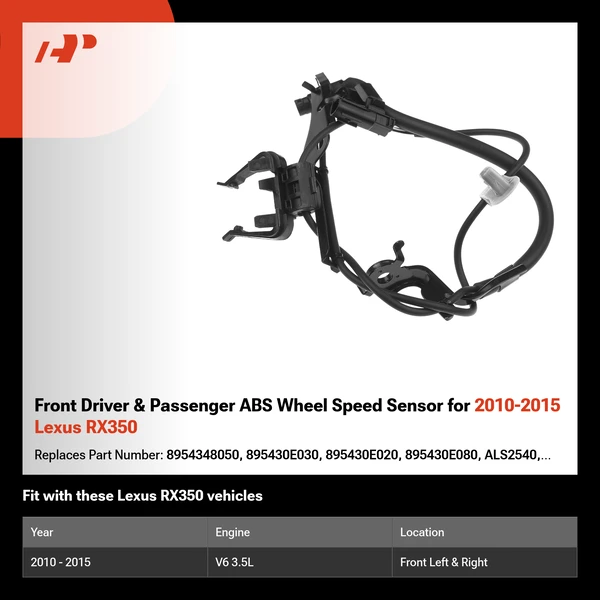 Front Driver & Passenger ABS Wheel Speed Sensor for 2010-2015 Lexus RX350