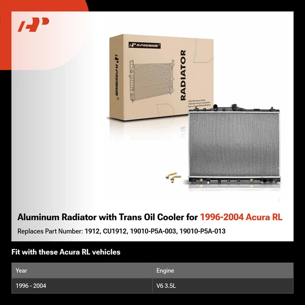 Aluminum Radiator with Trans Oil Cooler for 1996-2004 Acura RL