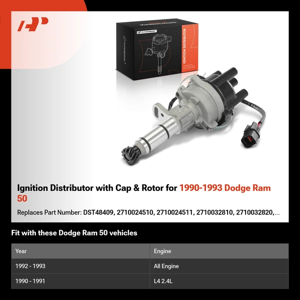Ignition Distributor with Cap & Rotor for 1990-1993 Dodge Ram 50