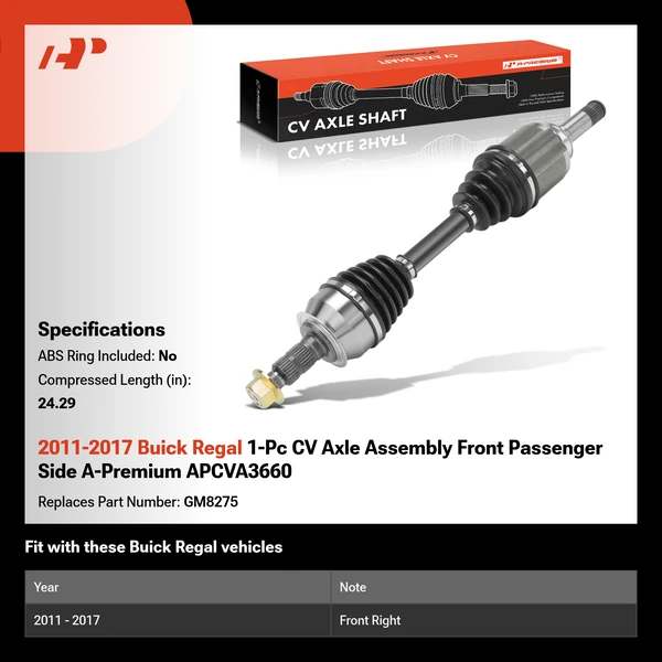 2011-2017 Buick Regal 1-Pc CV Axle Assembly Front Passenger Side A-Premium APCVA3660