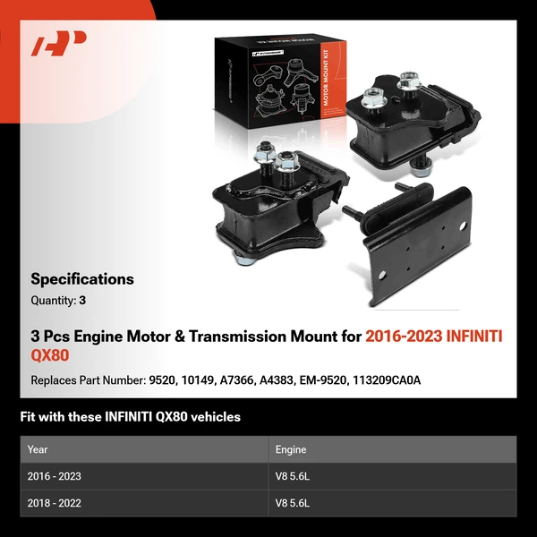 3 Pcs Engine Motor & Transmission Mount for 2016-2023 INFINITI QX80