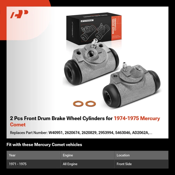 2 Pcs Front Drum Brake Wheel Cylinders for 1974-1975 Mercury Comet