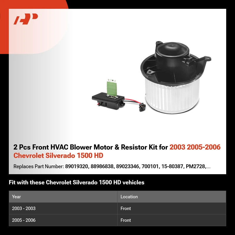 2 Pcs Front HVAC Blower Motor & Resistor Kit for 2003 2005-2006 Chevrolet Silverado 1500 HD
